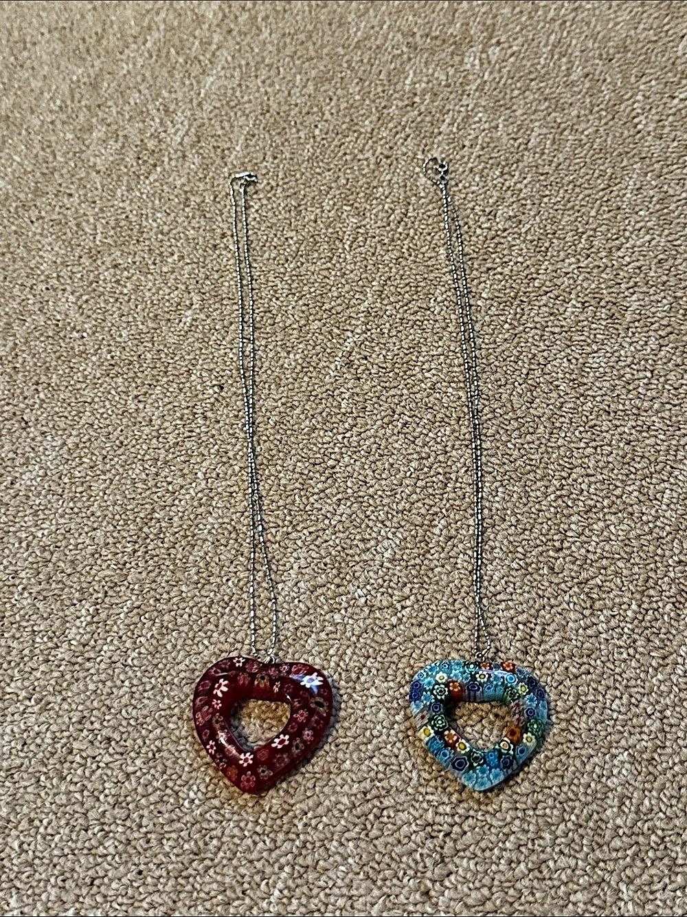 Heart Pendant Necklace Set in Blue & Red